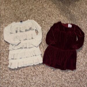 Set of Two Girls' Dresses - Cream and Burgundy